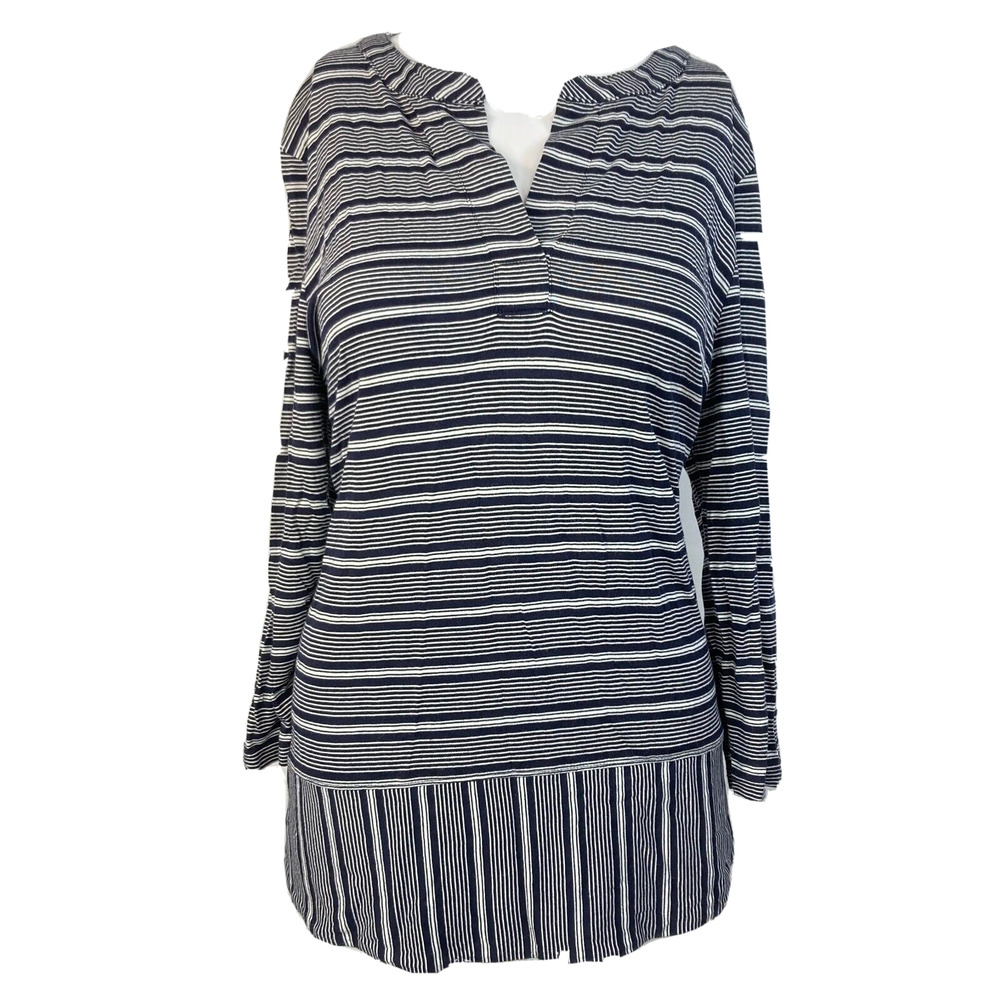 T by Talbots Shirt Womens Sz LP Petite Navy Blue Knit Casual Striped Cotton - Picture 1 of 8